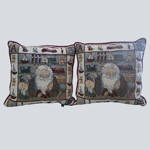 Vintage Christmas Santa Claus Toy Shop Holiday Home Decorative Pillows Set of 2